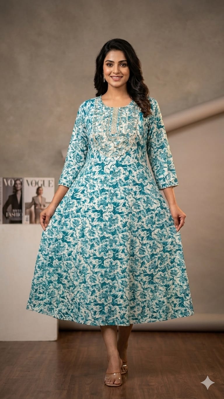 Plus Size Rayon Anarkali Frock with Heavy Embroidered Yoke (3XL-6XL Combo)