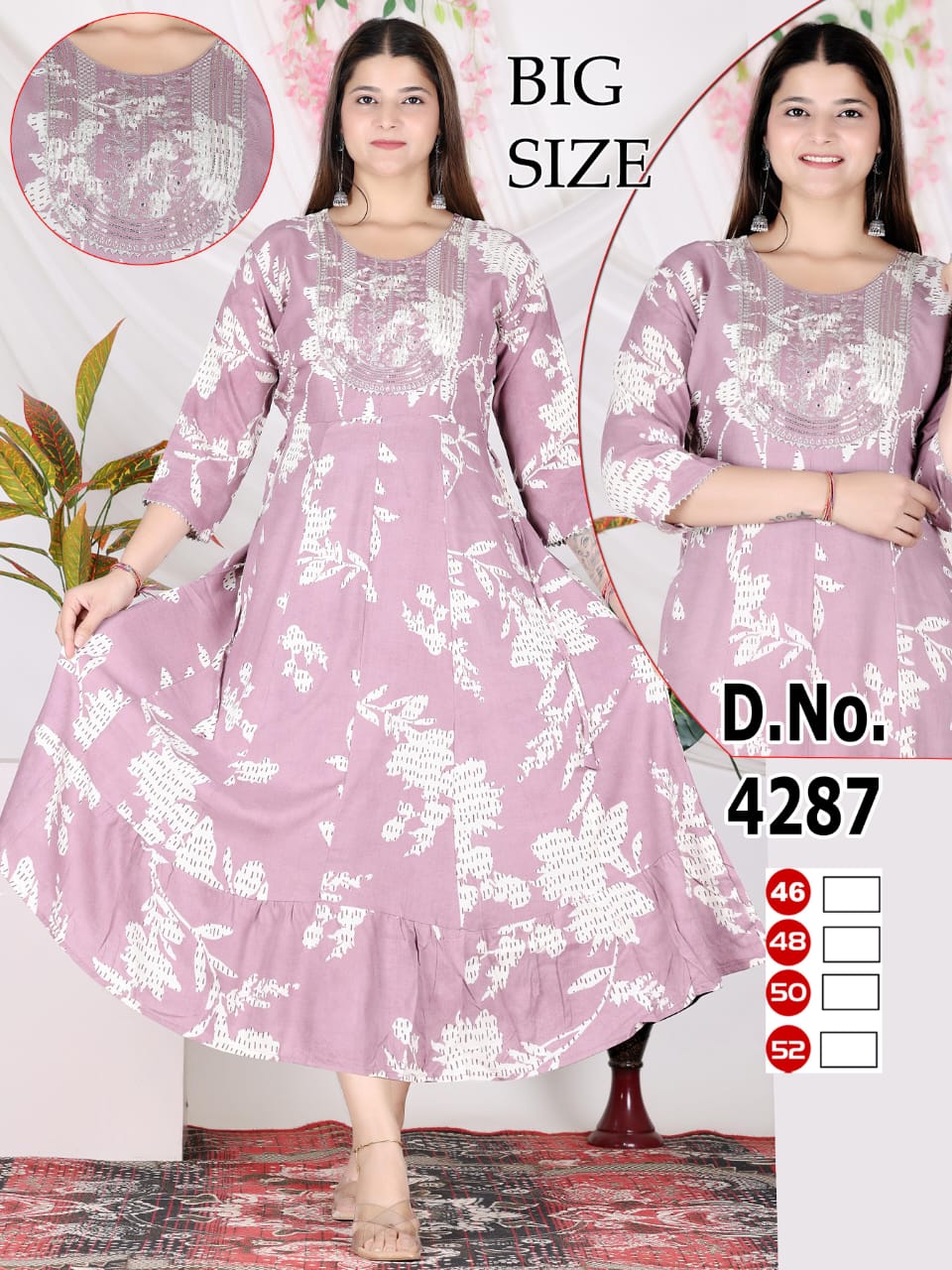 Plus Size Rayon Anarkali Frock with Heavy Embroidered Yoke (3XL-6XL Combo)