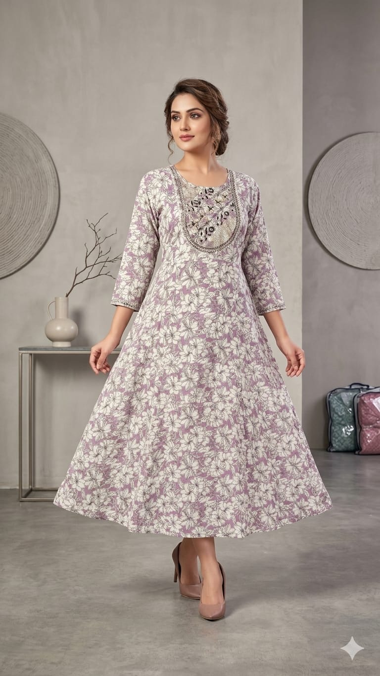 Plus Size Rayon Anarkali Frock with Heavy Embroidered Yoke (3XL-6XL Combo)