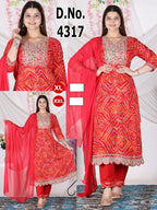 Heavy Rayon Flared Ghera Kurti Pant with Dupatta 3pc Set with Cut-Work Lace Finish