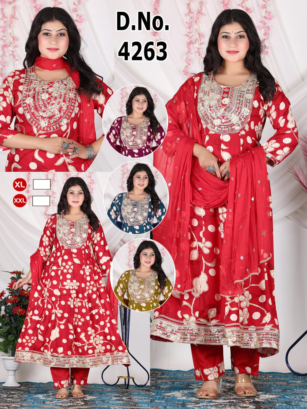 Heavy Rayon Flared Ghera Kurti Pant with Dupatta 3pc Set with Cut-Work Lace Finish