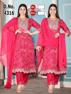 Heavy Rayon Flared Ghera Kurti Pant with Dupatta 3pc Set with Cut-Work Lace Finish