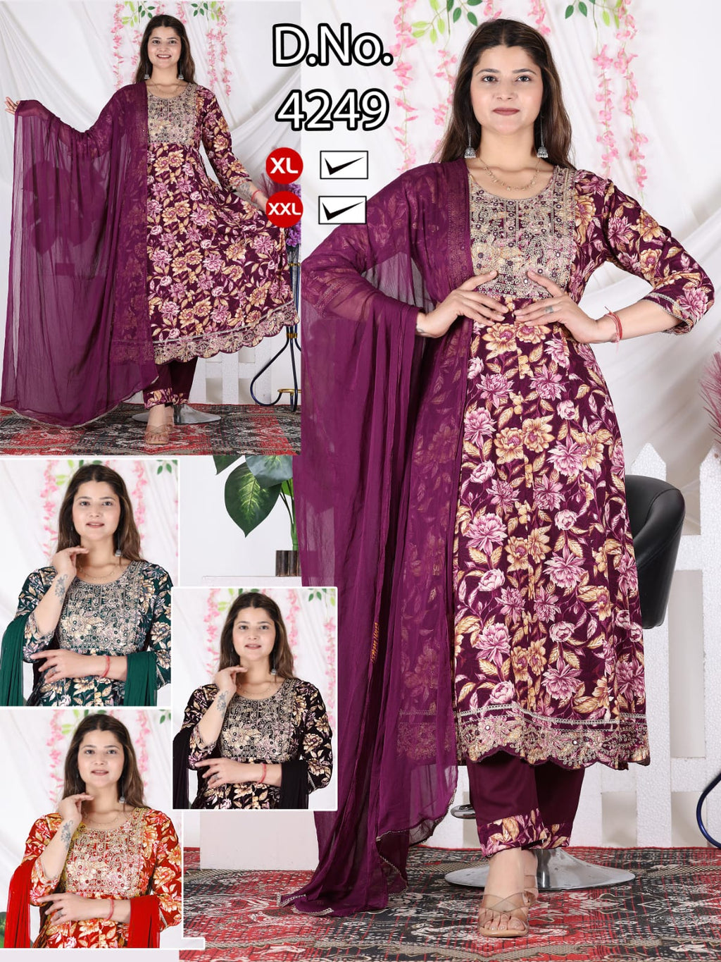 Heavy Rayon Flared Ghera Kurti Pant with Dupatta 3pc Set with Cut-Work Lace Finish