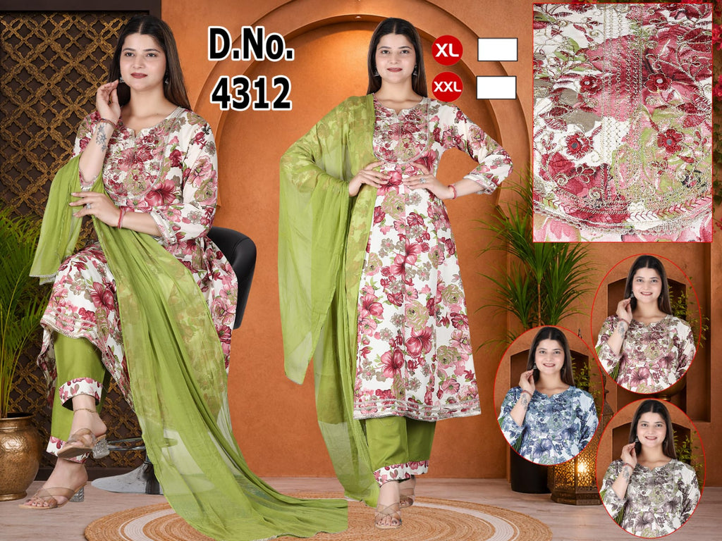 Festive Red Floral Print Heavy Rayon Kurti Pant with Dupatta 3pc Set
