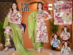 Festive Red Floral Print Heavy Rayon Kurti Pant with Dupatta 3pc Set