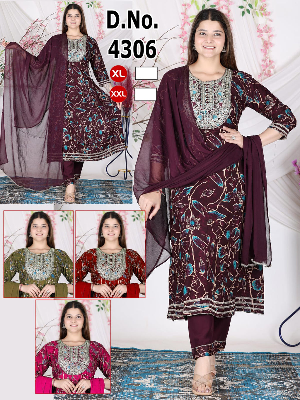 Festive Red Floral Print Heavy Rayon Kurti Pant with Dupatta 3pc Set