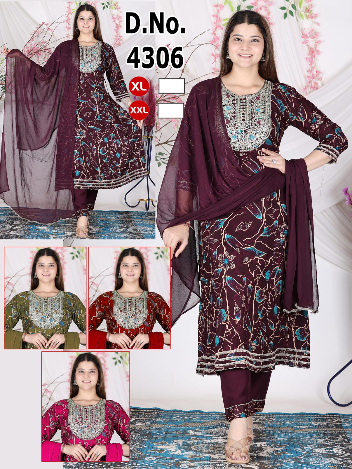 Festive Red Floral Print Heavy Rayon Kurti Pant with Dupatta 3pc Set