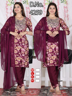 Festive Foil Print Rayon Kurti Pant with Dupatta 3pc Set