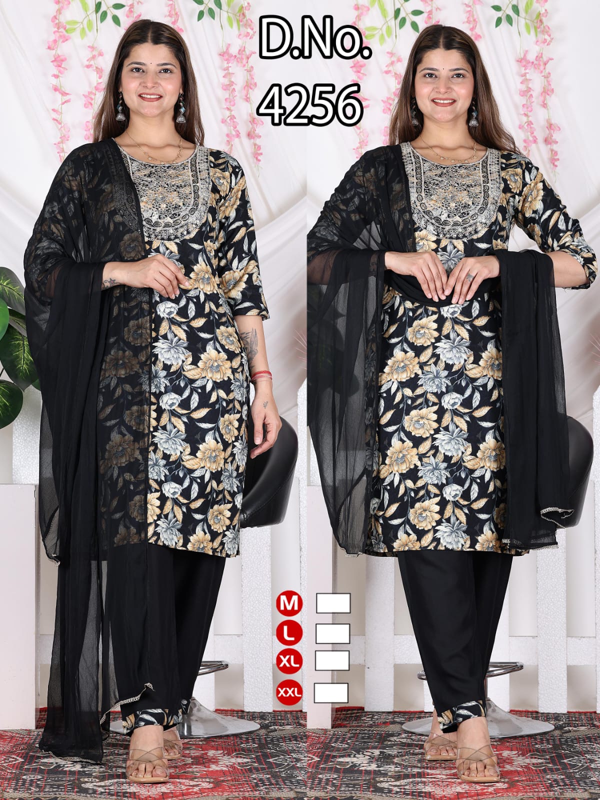 Festive Foil Print Rayon Kurti Pant with Dupatta 3pc Set