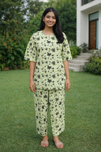 Casual Mint Green Floral Rayon co-ord Top and Pant Set