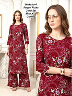 Moksha-6 Premium 17kg Rayon Floral Print Kurti & Palazzo Cord Set Combo (M to XXL)