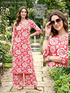Moksha-6 Premium 17kg Rayon Floral Print Kurti & Palazzo Cord Set Combo (M to XXL)