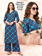 Moksha-6 Premium 17kg Rayon Floral Print Kurti & Palazzo Cord Set Combo (M to XXL)
