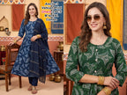 Amrita-1 Premium Vatican Discharge Print Ghera 3-PCS Kurti Set Combo