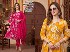 Amrita-1 Premium Vatican Discharge Print Ghera 3-PCS Kurti Set Combo