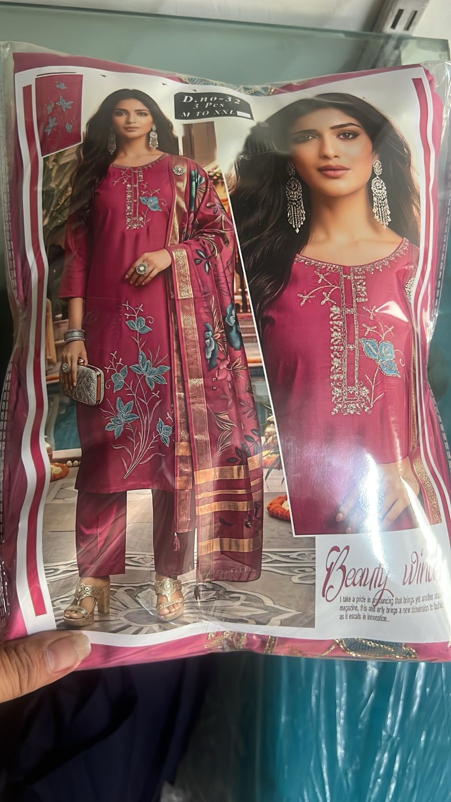 Beauty Winds  Premium Roman Silk Beads Work 3pc Kurti Set Combo