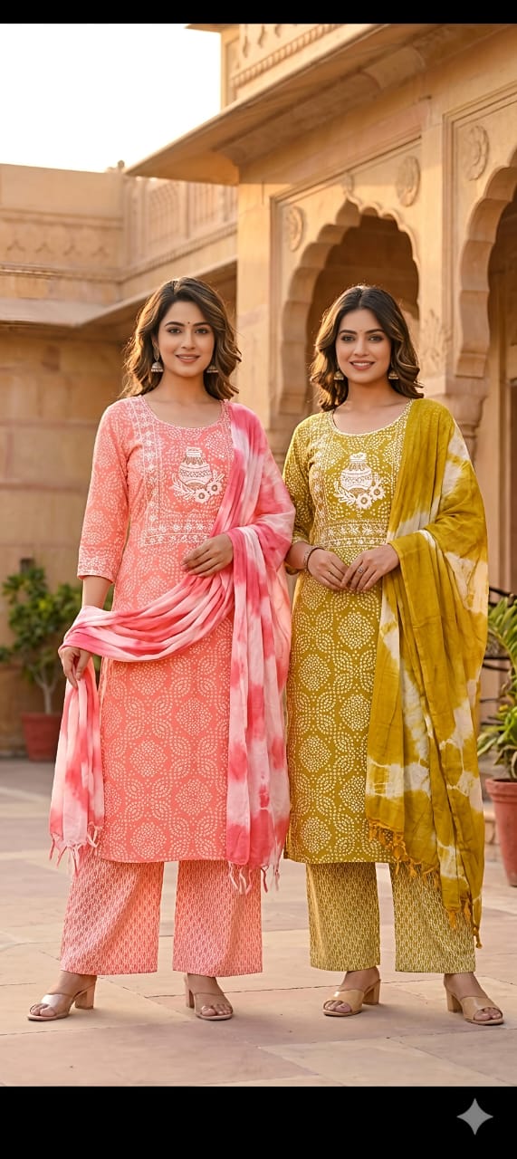 Premium Modal Cotton Printed Kurti, Palazzo & Dupatta 3pc  Set Combo