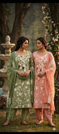 PLUS Premium Modal Cotton Bandhani & Floral Print V-Neck 3pc Kurti Set Combo
