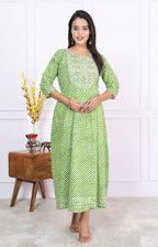 Premium Cotton 60-60 Leheriya Print Flared Anarkali Gown Kurti Combo