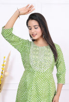Premium Cotton 60-60 Leheriya Print Flared Anarkali Gown Kurti Combo