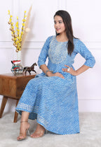 Premium Cotton 60-60 Leheriya Print Flared Anarkali Gown Kurti Combo