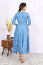 Premium Cotton 60-60 Leheriya Print Flared Anarkali Gown Kurti Combo