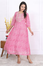 Premium Cotton 60-60 Leheriya Print Flared Anarkali Gown Kurti Combo