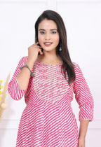 Premium Cotton 60-60 Leheriya Print Flared Anarkali Gown Kurti Combo