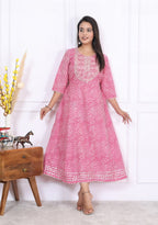 Premium Cotton 60-60 Leheriya Print Flared Anarkali Gown Kurti Combo