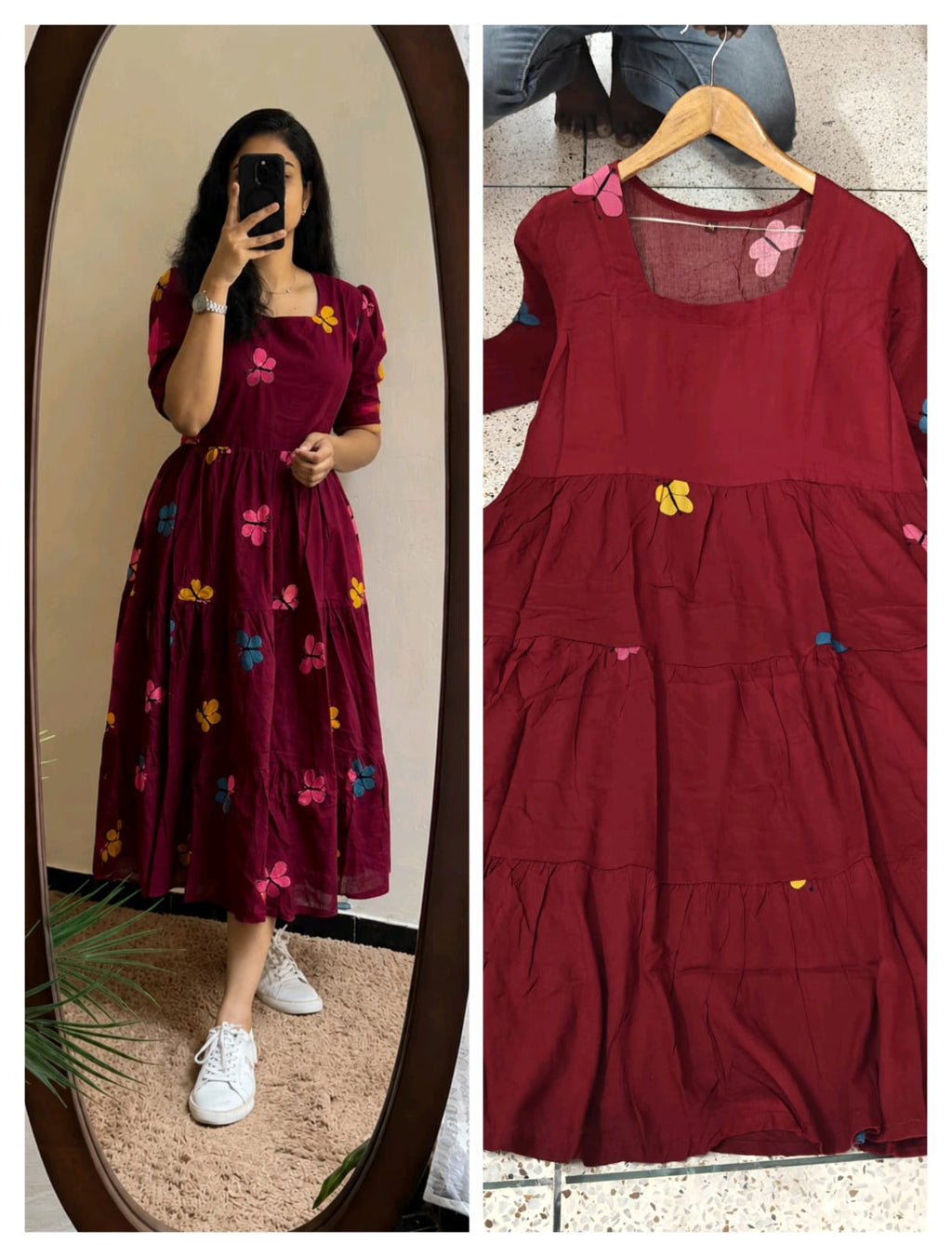Premium Rayon Butterfly Print Tiered Frock & Tunic Combo