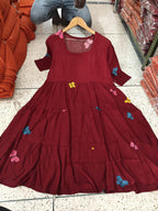 Premium Rayon Butterfly Print Tiered Frock & Tunic Combo
