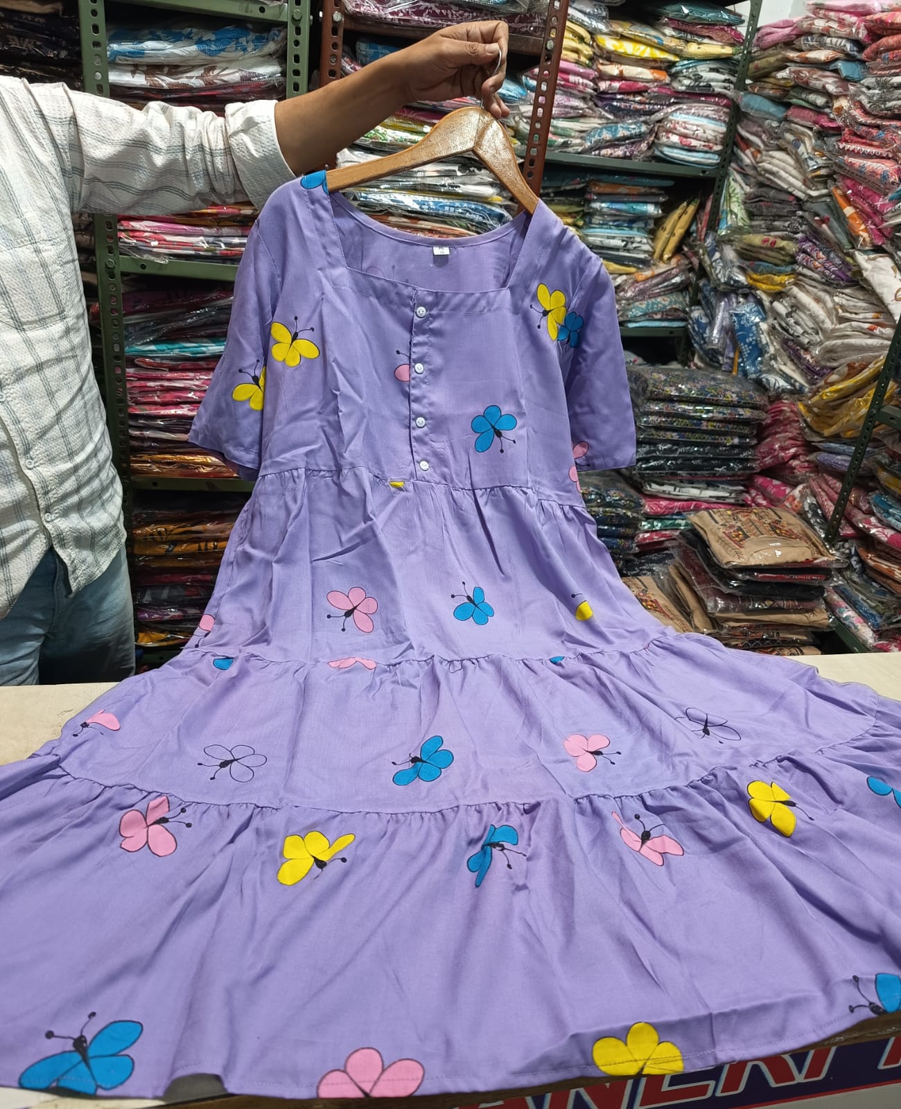 Premium Rayon Butterfly Print Tiered Frock & Tunic Combo