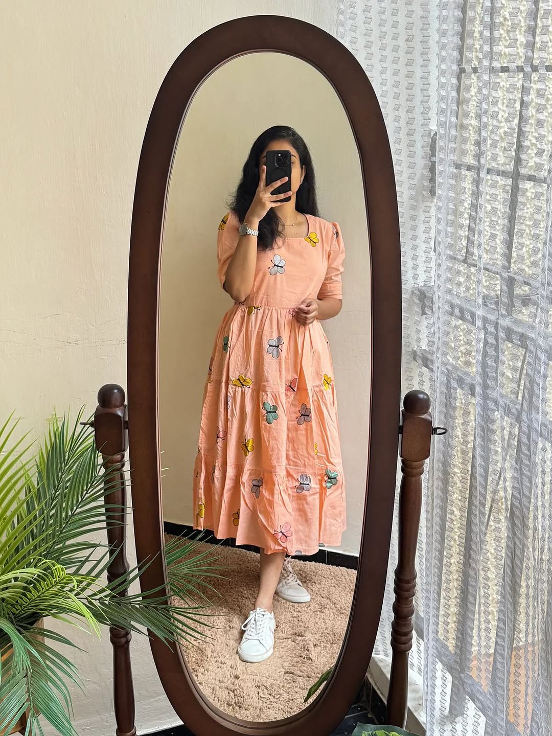 Premium Rayon Butterfly Print Tiered Frock & Tunic Combo
