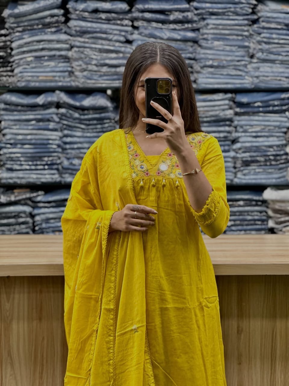 Premium 60-60 Cotton Solid Alia Cut Embroidery 3pc Kurti Pant Set Combo