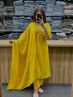 Premium 60-60 Cotton Solid Alia Cut Embroidery 3pc Kurti Pant Set Combo