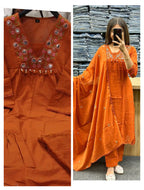 Premium 60-60 Cotton Solid Alia Cut Embroidery 3pc Kurti Pant Set Combo
