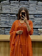 Premium 60-60 Cotton Solid Alia Cut Embroidery 3pc Kurti Pant Set Combo