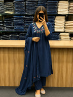 Premium 60-60 Cotton Solid Alia Cut Embroidery 3pc Kurti Pant Set Combo