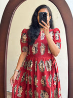 Premium Rayon Kalamkari Face Print Flare Frock Dress Combo