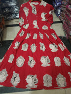 Premium Rayon Kalamkari Face Print Flare Frock Dress Combo
