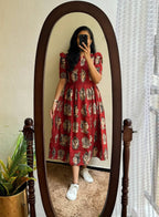 Premium Rayon Kalamkari Face Print Flare Frock Dress Combo