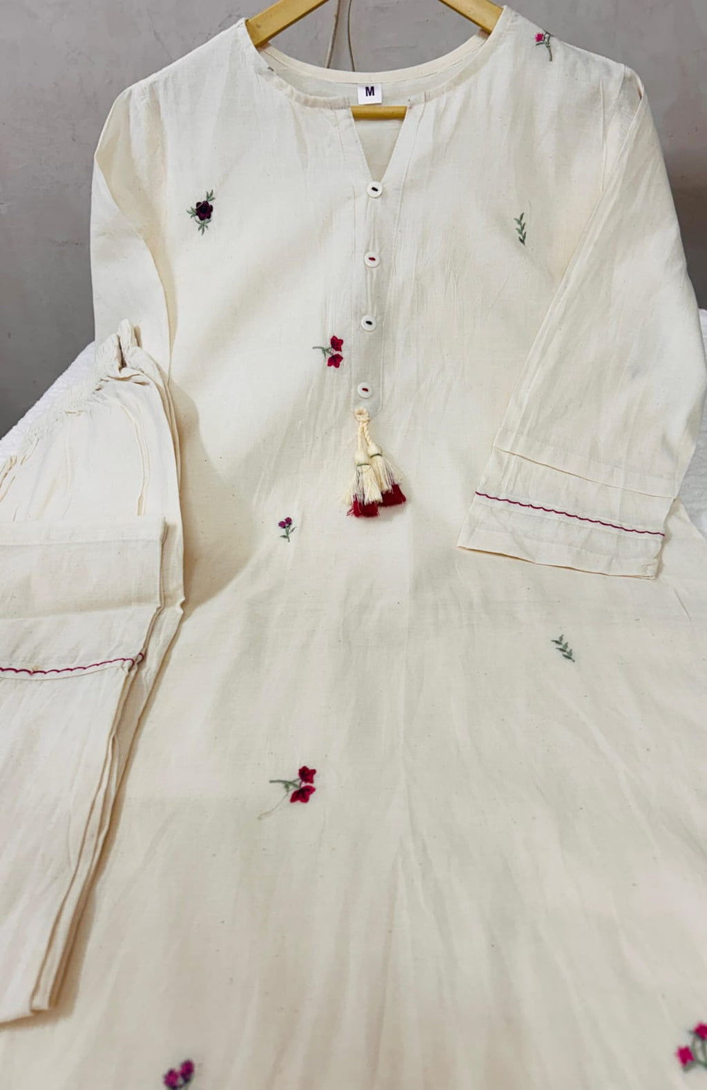 Premium Cotton Minimalist Hand-Embroidered Kurti & Pant Co-Ord Set Combo