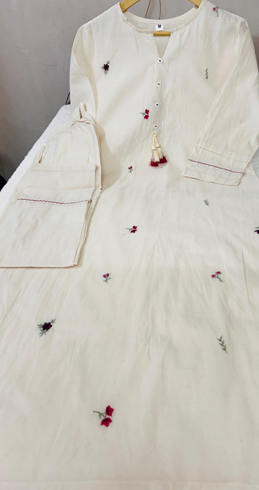 Premium Cotton Minimalist Hand-Embroidered Kurti & Pant Co-Ord Set Combo