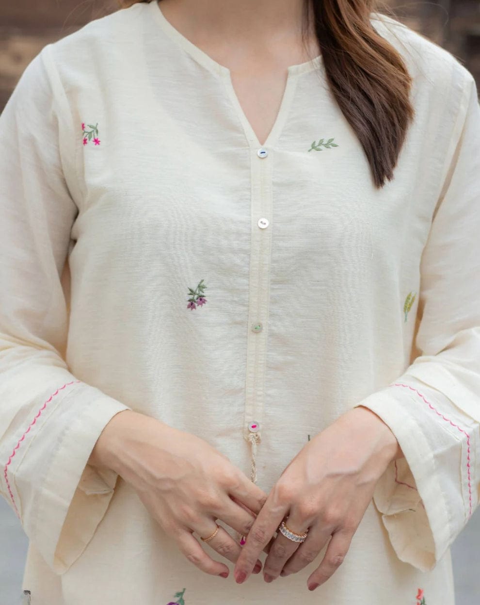 Premium Cotton Minimalist Hand-Embroidered Kurti & Pant Co-Ord Set Combo