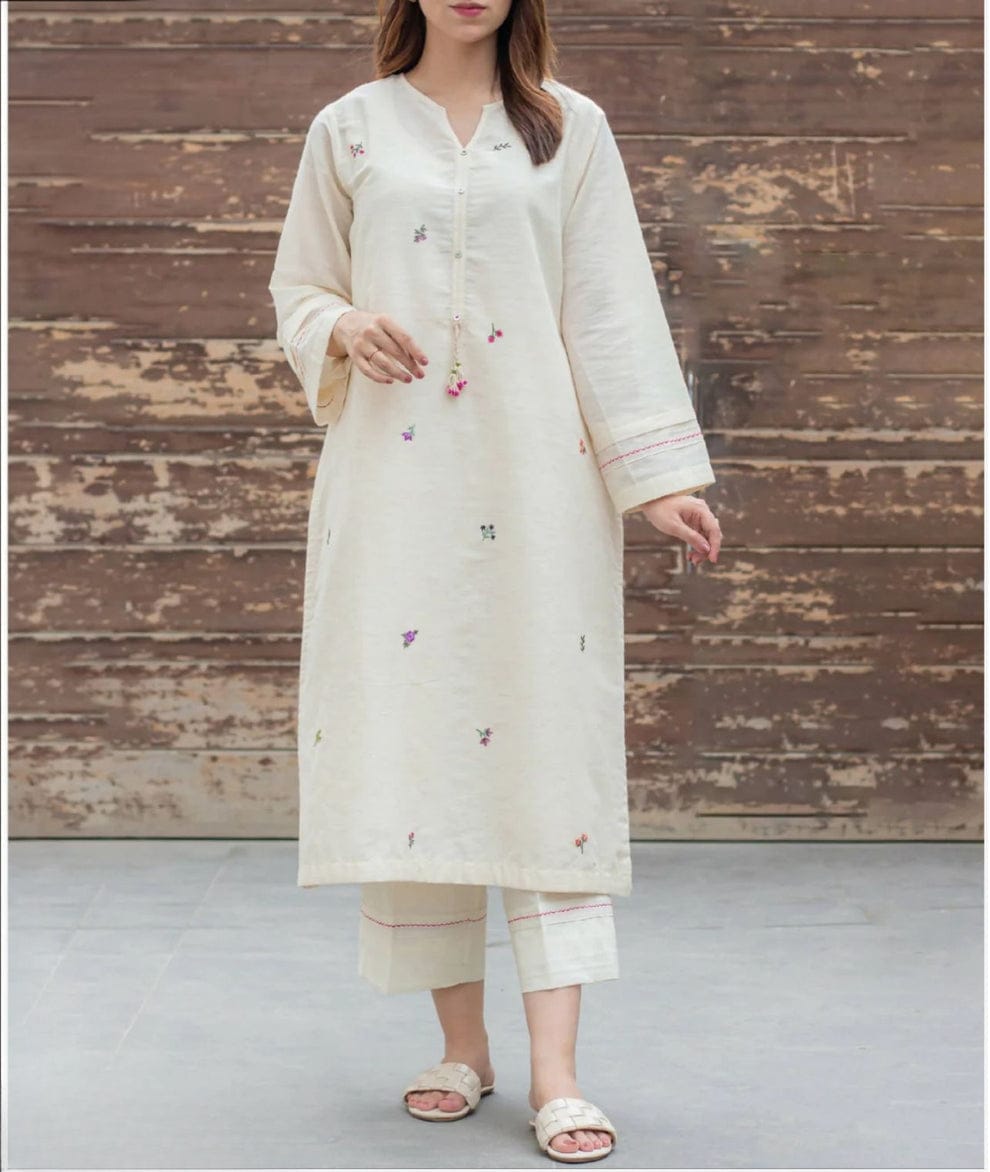 Premium Cotton Minimalist Hand-Embroidered Kurti & Pant Co-Ord Set Combo