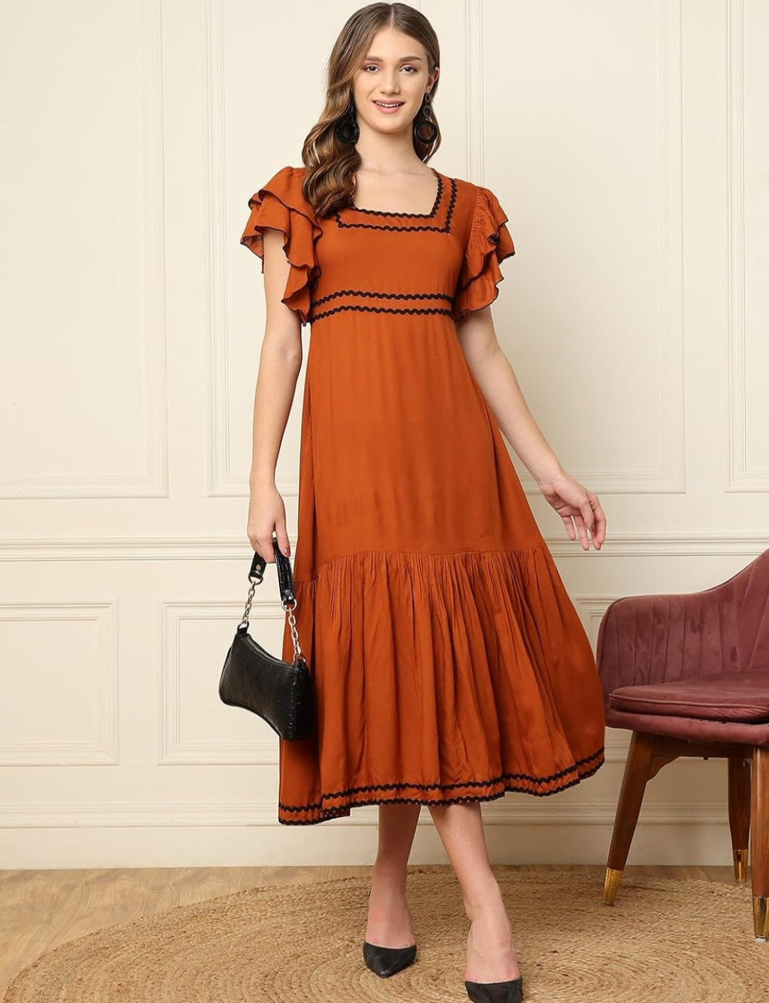 Premium Rayon Ruffle Sleeve Tiered Frock & Long Tunic Combo