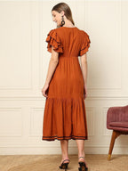 Premium Rayon Ruffle Sleeve Tiered Frock & Long Tunic Combo