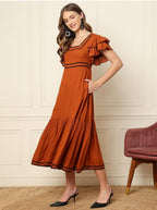 Premium Rayon Ruffle Sleeve Tiered Frock & Long Tunic Combo