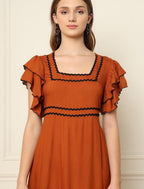 Premium Rayon Ruffle Sleeve Tiered Frock & Long Tunic Combo