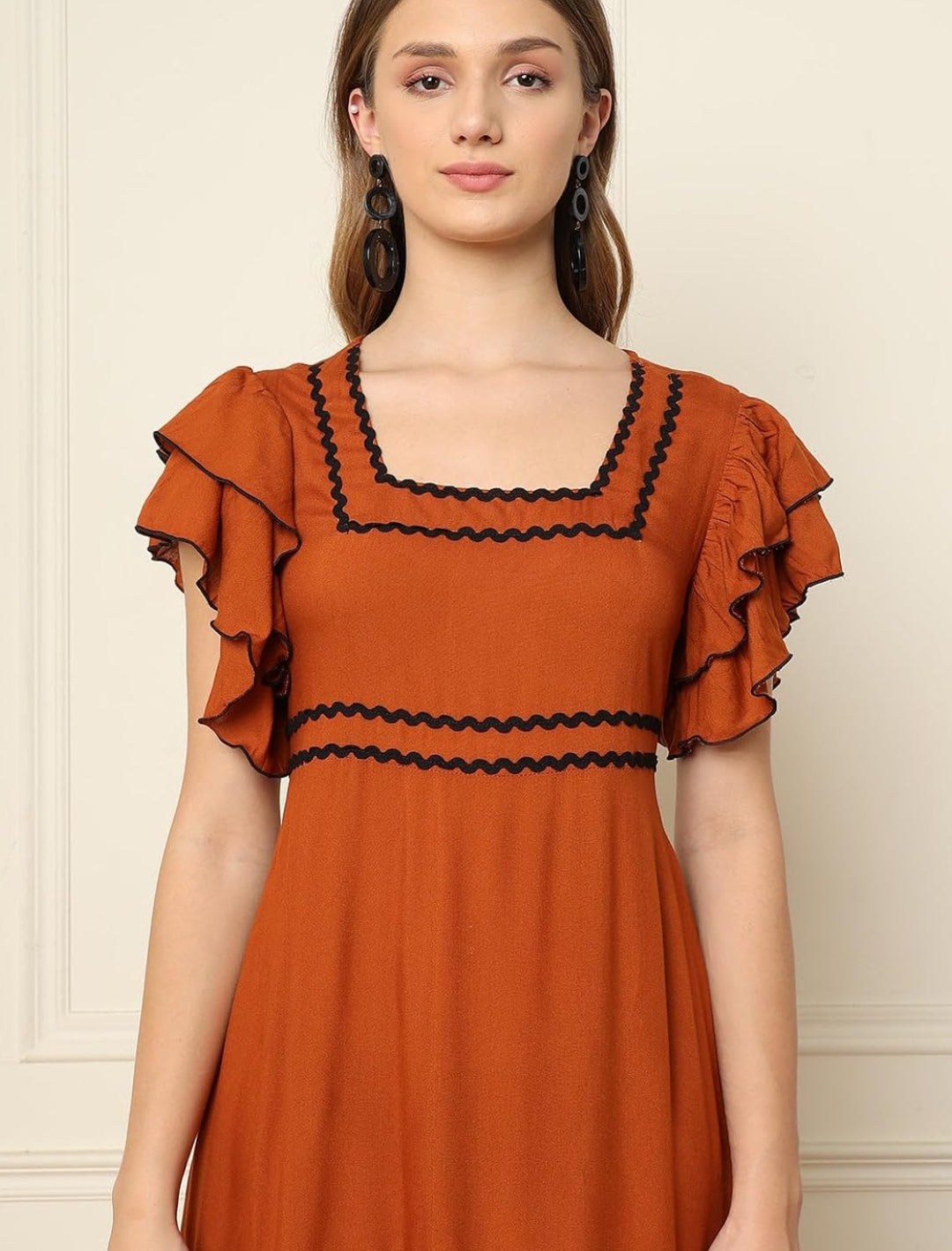 Premium Rayon Ruffle Sleeve Tiered Frock & Long Tunic Combo